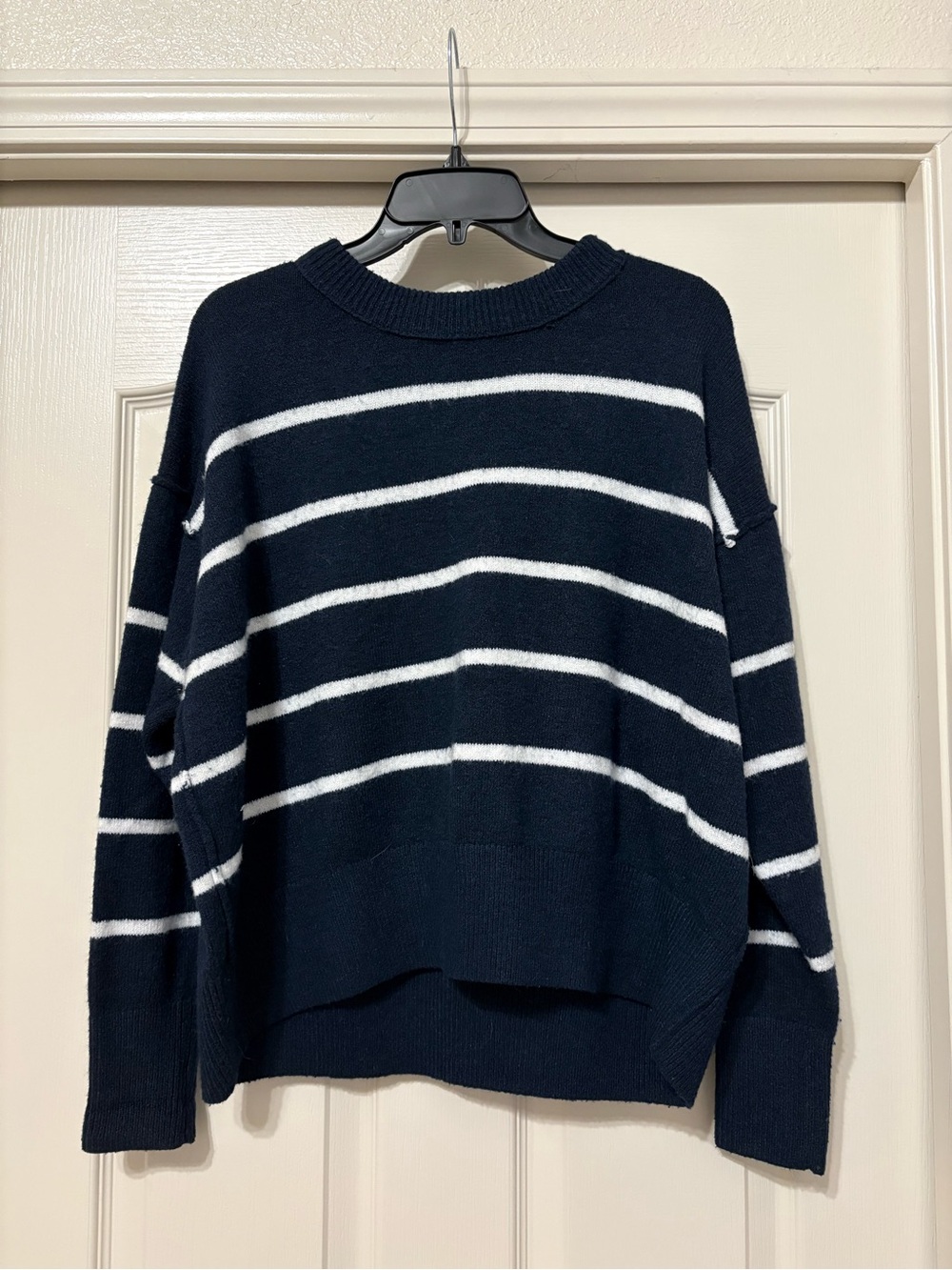 moon & madison Navy and White Striped Crewneck Sweater